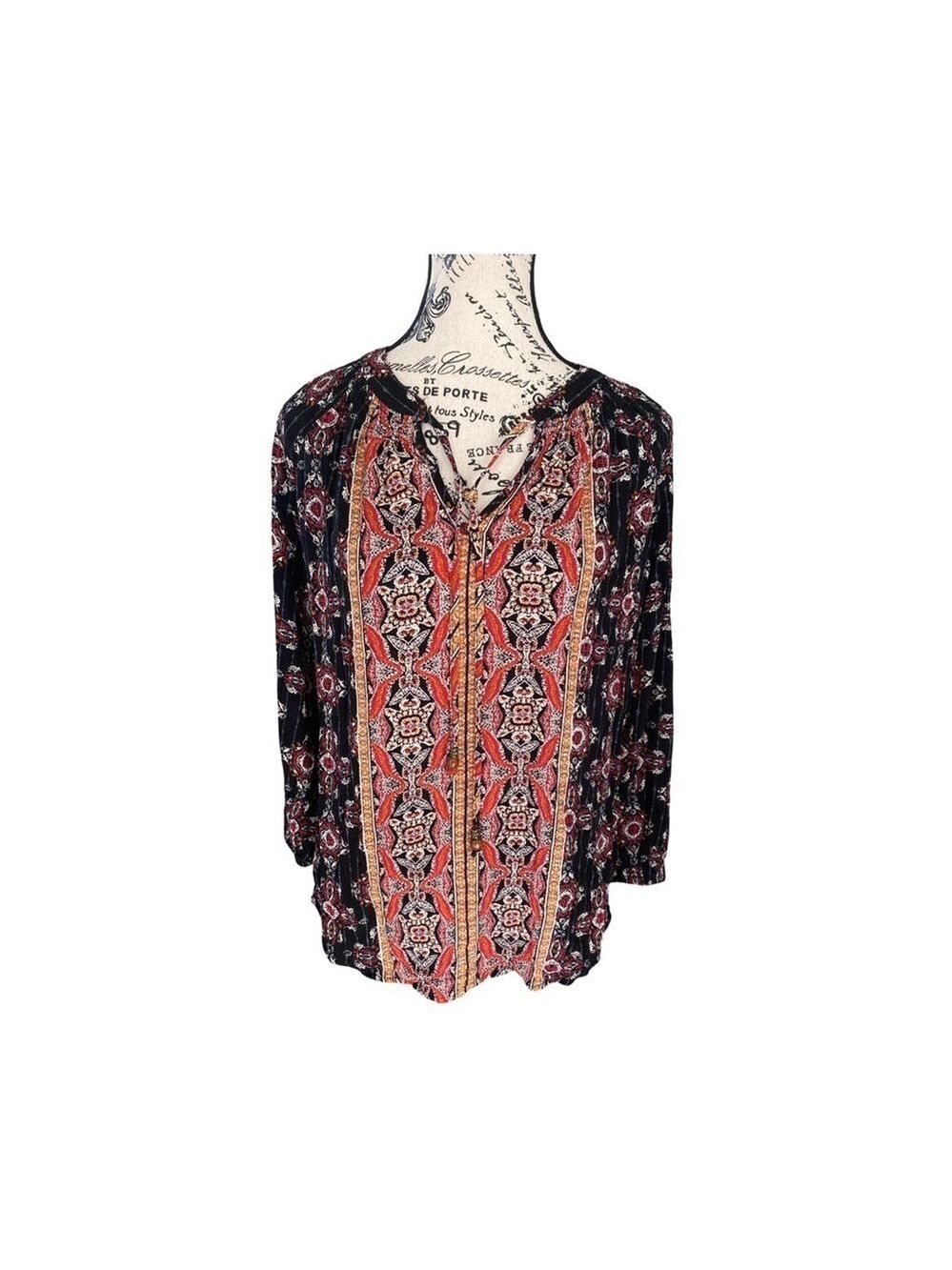 Mason & Belle Floral Print Split Neck Tassel Boho Blouse NWT Size S